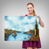 Galata Kulesi Kız Kulesi ve Boğaz Manzara Tablosu-6506