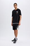 DeFactoFit NBA Brooklyn Nets Beli Bağcıklı Cepli Kısa Paça Şort C9253AX24AUBK81
