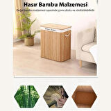 Coofbe Katlanabilir Çift Bölmeli Doğal Natural 100 Lt Bambu Çamaşır Sepeti Hasır Bambu Çamaşır Sepeti