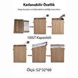 Coofbe Katlanabilir Çift Bölmeli Doğal Natural 100 Lt Bambu Çamaşır Sepeti Hasır Bambu Çamaşır Sepeti