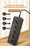 PRO P13 3000W Akım Korumalı 5 Girişli Type-c ve USB Girişli Uzatmalı Grup Priz