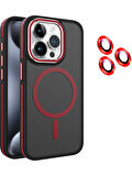 İPHONE 15 PRO UYUMLU MAGSAFE ÖZELLİKLİ SERT KAPAK LENS KORUMA KIRMIZI