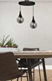 Damla İkili Sarkıt Model Avize- Füme Cam Yuvarlak- Siyah Modern- Mutfak- Salon