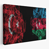 Türkiye Azerbaycan Bayrak Desenli Dekoratif Kanvas Tablo-6518