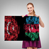 Türkiye Azerbaycan Bayrak Desenli Dekoratif Kanvas Tablo-6518