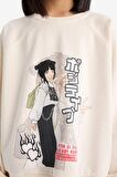 DeFacto Kız Çocuk Relax Fit Bisiklet Yaka Anime Baskılı Sweatshirt D8817A825SPER99