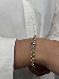 14 Ayar Altın Mavi Taşlı Nazar Boncuklu Bileklik 525