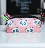 Pembe Panda Desenli Tatlı Kalemlik - Okul Kalemliği-Makyaj Çantası