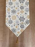 Snowy Gold Kar Tanesi Desenli Runner Krem - Siyah - Gold 40x150 cm