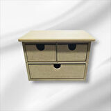 Ahşap Boyanabilir 3 Çekmeceli Takı-makyaj-aksesuar Dekoratif Organizer Kutu