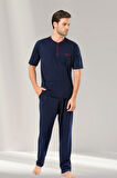 Erkek Lacivert Bordo Renk Alternatifli  3 lü Pijama Takımı