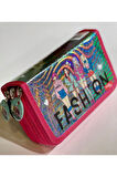 Cappi Bag Fashıon Girl Pembe 3 Fermuarlı Bölmeli Kız Çocuk Okul Parlak Kalem Kutusu 19x11x6cm