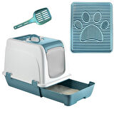 Orta Boy Çekmeceli Kapalı Kedi Tuvaleti Paspas ve Kürek Hediyeli