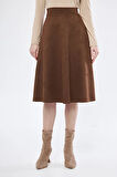 Midi boy Süet kiloş etek Vizon