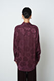 Kadın Bordo Renk Çiçek Desenli Oversize Kesim Tesettür Gömlek