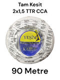 Yeşim Kablo Tam Kesit 2 x1.5 TTR CCA Kablo Beyaz Renk 90 Metre