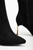 Kadın Siyah Süet Sivri Burun İnce Topuklu Bot