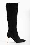 Kadın Siyah Süet Sivri Burun İnce Topuklu Çizme