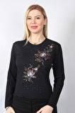 SUDE KADIN SWAROVSKİ TAŞLI BONCUK İŞLEMELİ EL İŞİ İTHAL TRİKO BLUZ 7146