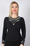 SUDE KADIN SWAROVSKİ TAŞ BONCUK İŞLEMELİ EL İŞİ İTHAL TRİKO 7156