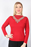 SUDE KADIN SWAROVSKİ TAŞ BONCUK İŞLEMELİ EL İŞİ İTHAL TRİKO 7158