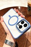 iPhone 15 Pro Kılıf Renkli Kenar Şeffaf Kamera Çevresi Metal Magsafe TPU Silikon