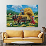 At Arabasına Saman Yükleyen Köylüler Duvar Tablosu-6531