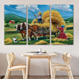 At Arabasına Saman Yükleyen Köylüler Duvar Tablosu-6531