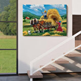 At Arabasına Saman Yükleyen Köylüler Duvar Tablosu-6531