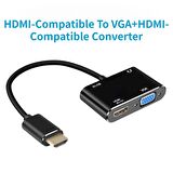 Pmr Hdmi to Hdmi -Vga Çevirici Adaptör Ses Çıkışlı
