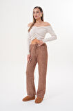 Kadın Yumoş Pantolon Beli Lastikli Cepli Bol Örme Pantolon YUMOŞ PANTOLON