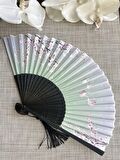Yelpaze Sakura Çiçekli Pembe Bambu Kumaş Yelpaze A507