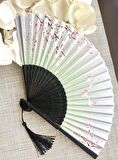 Yelpaze Sakura Çiçekli Pembe Bambu Kumaş Yelpaze A507