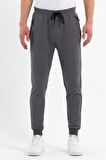 COMEOR Erkek Antrasit Slim Fit Jogger Cep Nakış Fermuar Detaylı Eşofman Altı 
