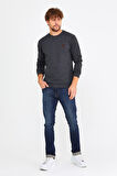 COMEOR Erkek Bisiklet Yaka Göğüs Nakış Detaylı Gri Sweatshirt