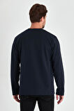 Lacivert Çift Bisiklet Yaka Standart Rahat Kesim Erkek Sweatshirt