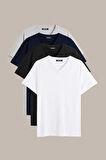 Erkek Çok Renkli T- Shirt Regular Fit Rahat Kesim V Yaka 4'lü Basic Tişört Paketi CMREOV36-4