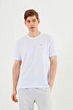 Erkek Bisiklet Yaka T-shirt %100 Pamuk Nakış Detaylı Basic Beyaz Tişört