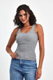 Kadın Siyah-Beyaz-Gri Fitilli Görünümlü Askılı Kalın 3'lü Basic Atlet Bluz