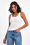 Kadın Siyah-Beyaz-Gri Fitilli Görünümlü Askılı Kalın 3'lü Basic Atlet Bluz