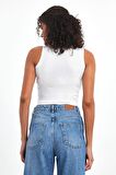 Kadın Siyah-Beyaz-Gri Fitilli Görünümlü Askılı Kalın Esnek Örme 3'lü Basic Crop Atlet Bluz