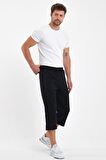 Erkek Cepleri Fermuarlı Siyah Bermuda Diz Altı Kapri Beli Ayarlanabilir Lastikli Uzun Şort MTLCE94