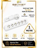 Viko 6'lı Grup Priz 1 Metre Beyaz 3x1,5 Mm Kalın Kablolu Uzatma Kablosu