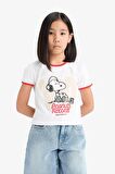 Kız Çocuk Snoopy Crop Bisiklet Yaka Kaşkorse Kısa Kollu Tişört
