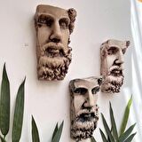 Antik Eskitme Dekoratif  Poseidon Beton Biblo Heykel 3'lü Set Ev Dekor Duvar Dekoru