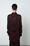 Kadın Bordo Dal Ve Yaprak Desenli Oversize Kesim Gömlek