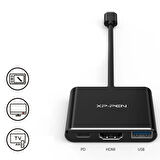 XP-Pen 3'ü Bir Arada Çok Fonksiyonlu USB-C Hub (Type C'den USB+HDMI+PD'ye)