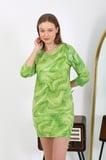 Moda Çizgi Kadın Micro Kumaş Mini Parlak Elbise 7420 Yeşil