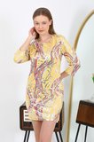 Moda Çizgi Kadın Micro Kumaş Mini Parlak Elbise 7421 Sarı
