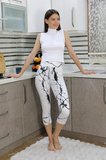 Moda Çizgi Kadın Micro Desenli Dizaltı Tayt Beyaz 5921